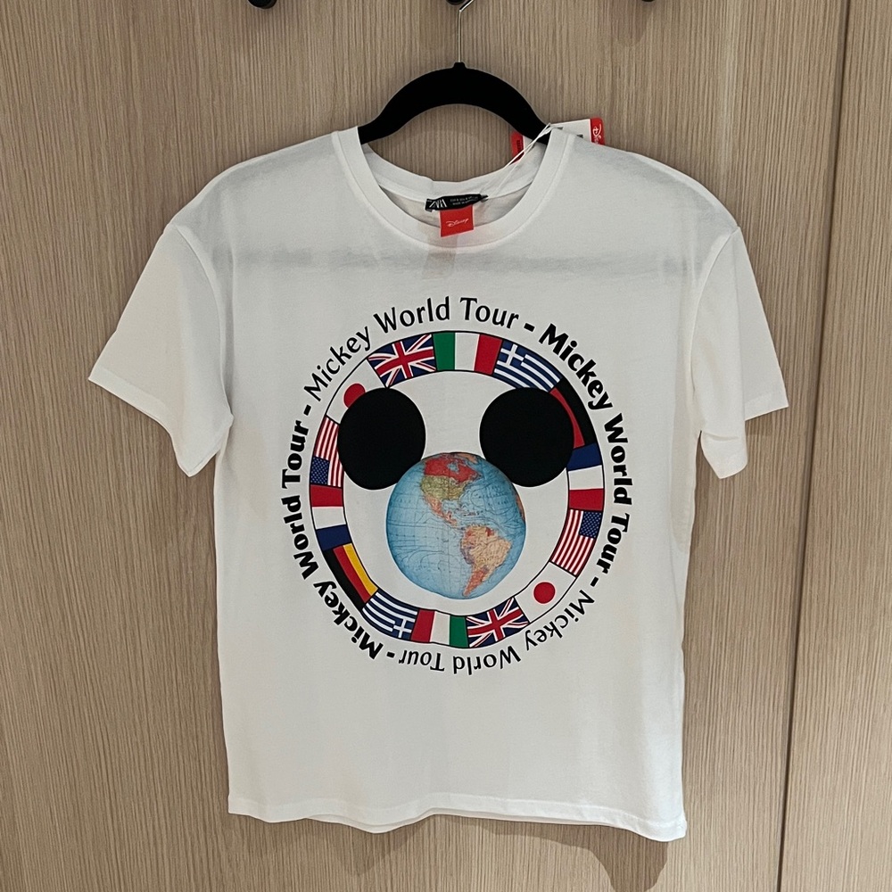 Zara Disney White Mickey World Tour Tee NWT